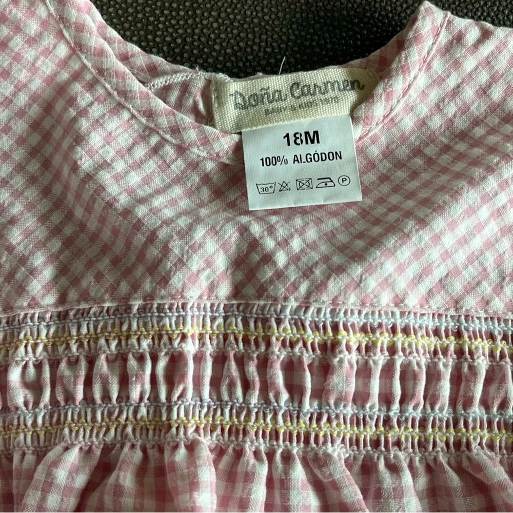 NWOT Doña Carmen Pink Gingham Smocked Dress & Bloomers Set (18 months)